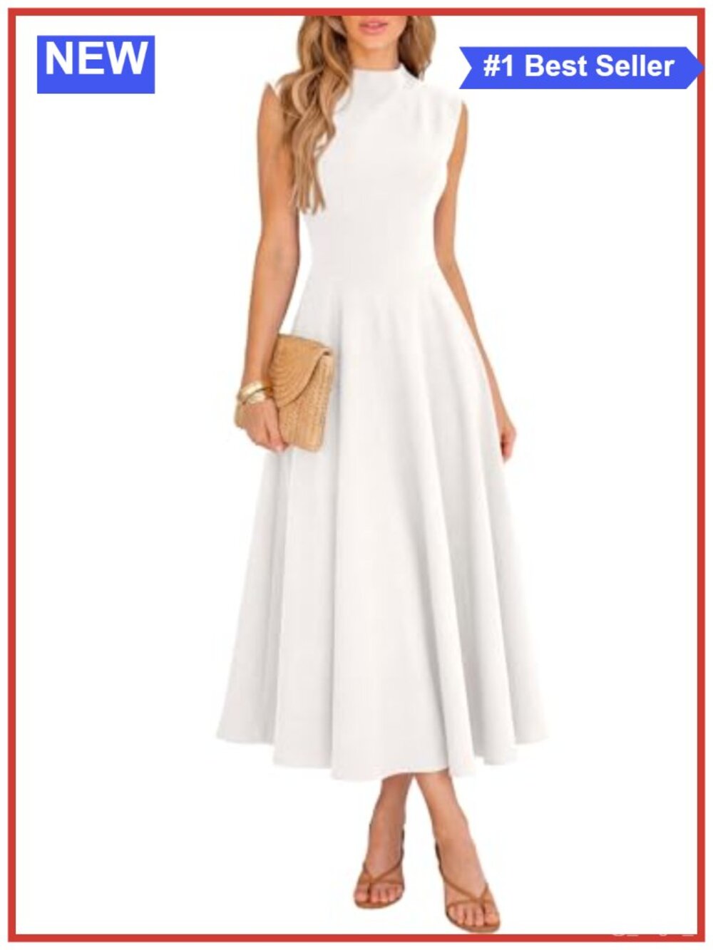 Sleeveless Mock Neck High Waist Flowy A-Line Maxi Dress